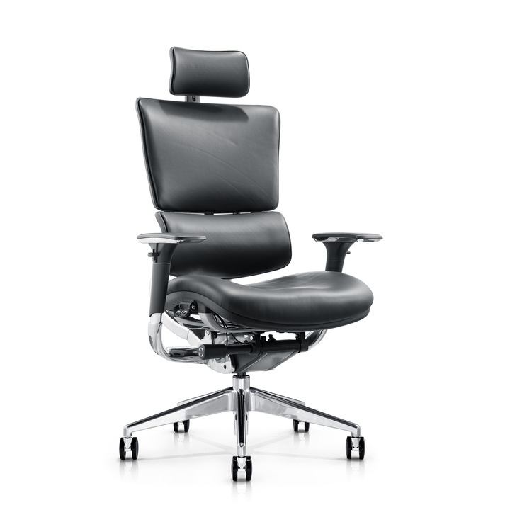 Scaun de birou ergonomic, Apex Black, Spatar ecopiele negru, Sezut ecopiele negru
