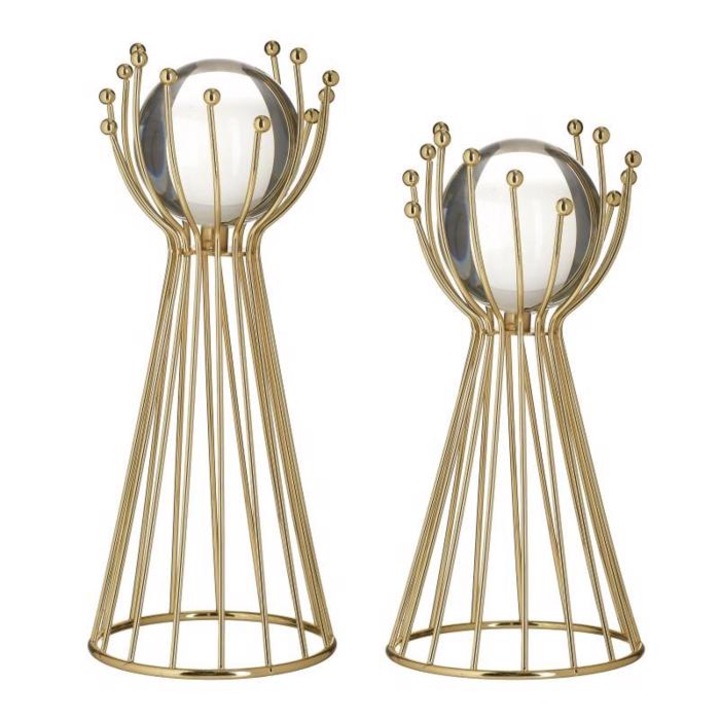 Set 2 piese decor masa din metal si glob de sticla golden Φ12Χ30 cm