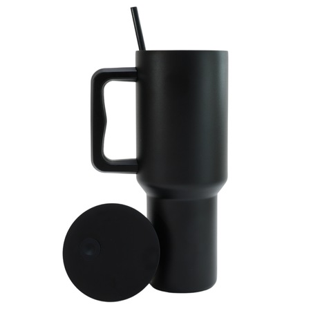 Cana termos cu maner si pai, Purpley®, pentru bauturi calde/reci, otel inoxidabil, 1.2 L, negru