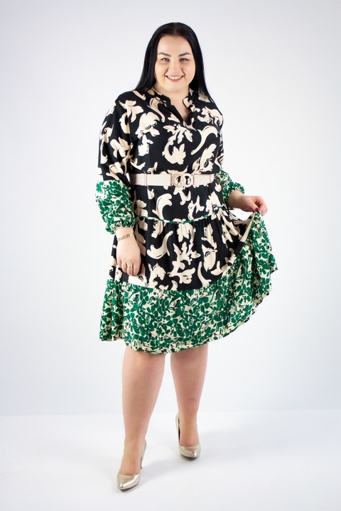 Rochie dama, Poliester, Cu model, Bej/Negru, 36 EU