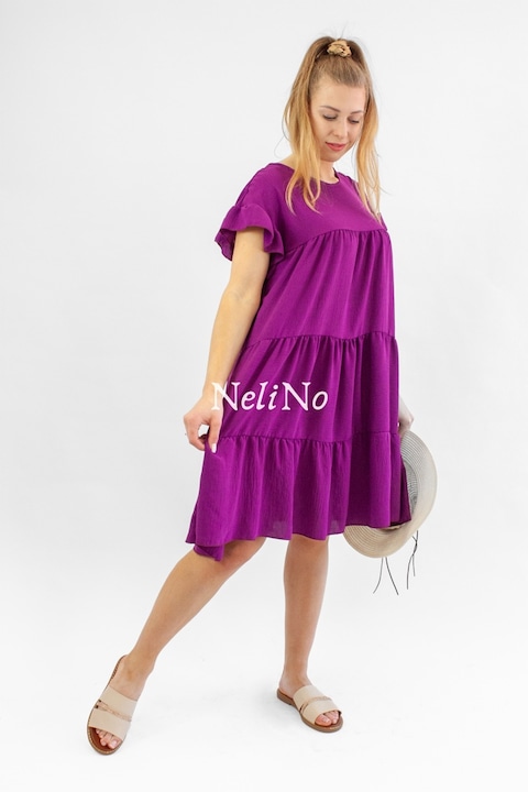 Rochie dama, Poliester, Cu model, Mov, 40 EU