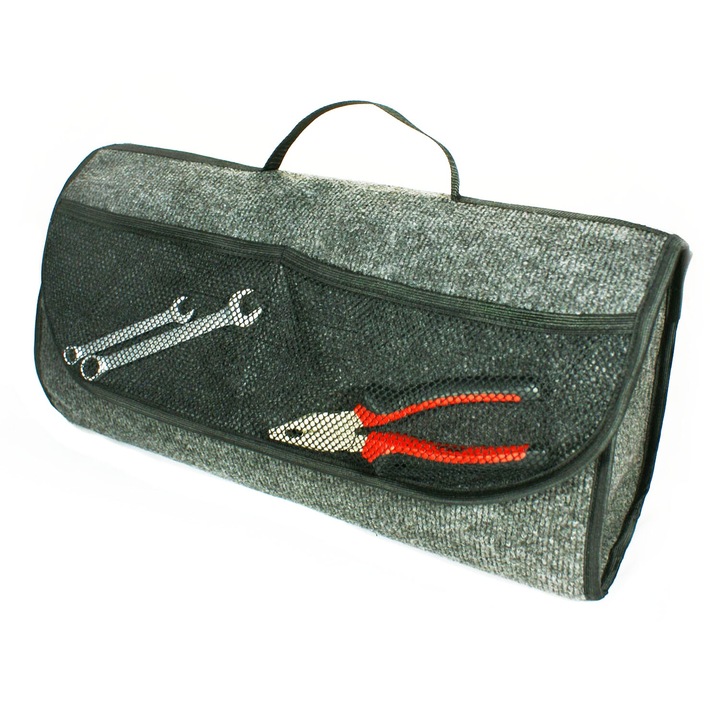 Organizator Pentru Masina, Ferocity, Fabricat Din Material Textil Rezistent Si Impermeabil, Dotat Cu Velcro Pentru Stabilizarea Cutiei In Portbagaj, Maner Confortabil Pentru Transportul Gentii, Buzunar Practic In Fata Cutiei, 26 cm x 16 cm x 26 cm