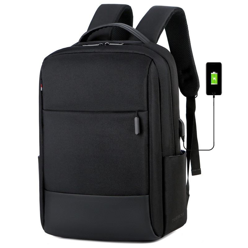 Rucsac computer 15.6 inci 72DESI, pentru afaceri si agrement, 42x31x16 cm, maxim 35 litri, panza Oxford rezistenta la apa si agatare, port incarcare USB, fermoar bidirectional, curea umar respirabila, curea atasare troler, negru