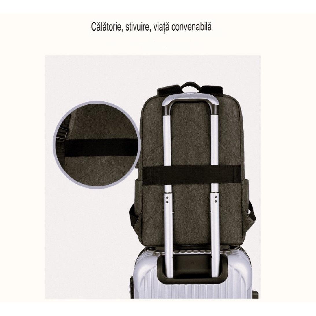 Rucsac computer 15.6 inci 72DESI, pentru afaceri si agrement, 42x31x16 cm, maxim 35 litri, panza Oxford rezistenta la apa si agatare, port incarcare USB, fermoar bidirectional, curea umar respirabila, curea atasare troler, negru