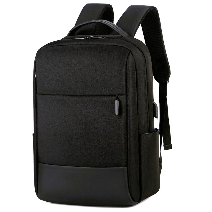 Rucsac computer 15.6 inci 72DESI, pentru afaceri si agrement, 42x31x16 cm, maxim 35 litri, panza Oxford rezistenta la apa si agatare, port incarcare USB, fermoar bidirectional, curea umar respirabila, curea atasare troler, negru