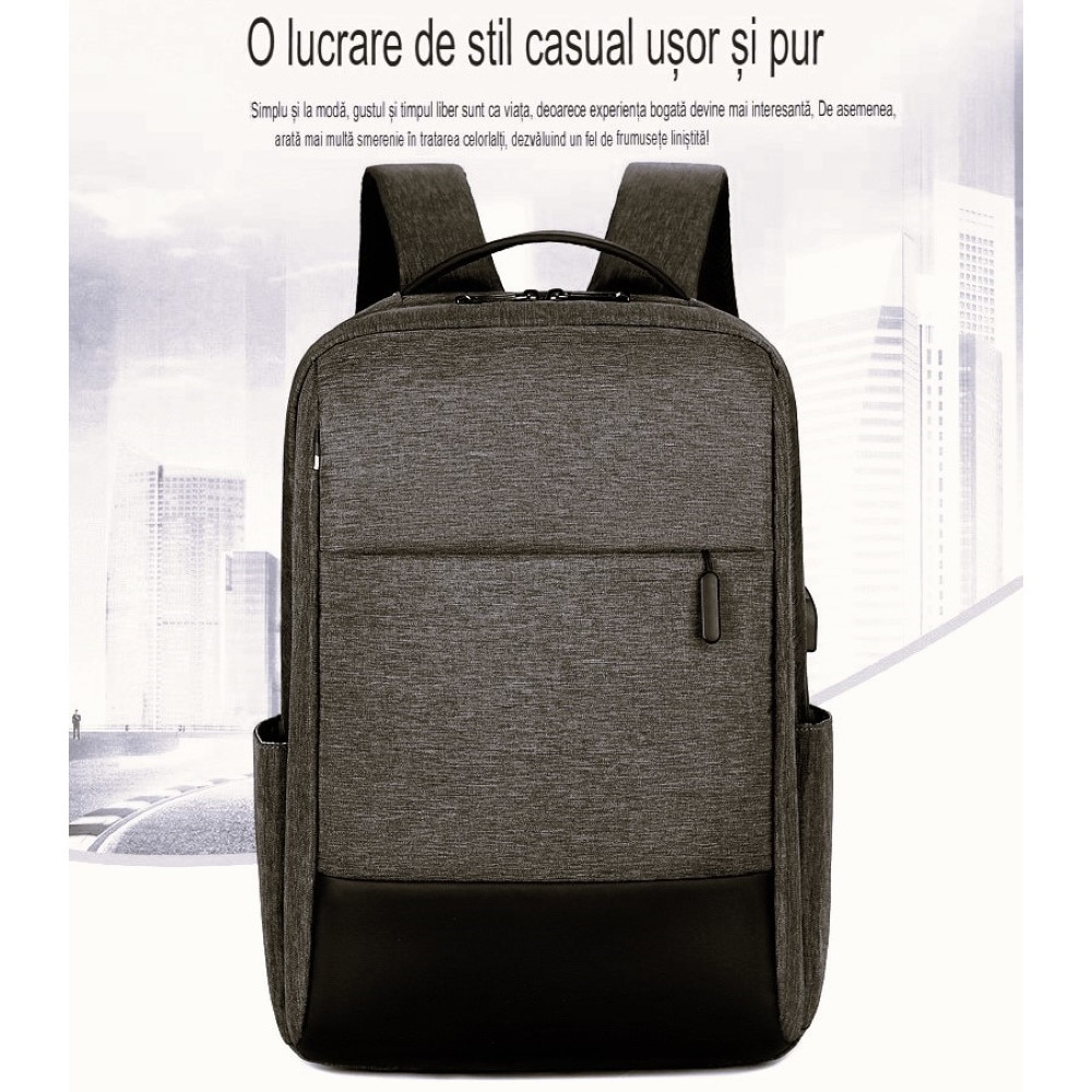 Rucsac computer 15.6 inci 72DESI, pentru afaceri si agrement, 42x31x16 cm, maxim 35 litri, panza Oxford rezistenta la apa si agatare, port incarcare USB, fermoar bidirectional, curea umar respirabila, curea atasare troler, negru