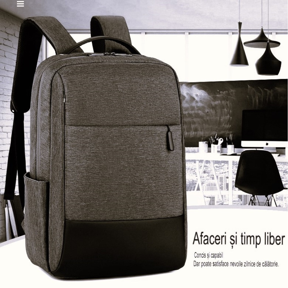 Rucsac computer 15.6 inci 72DESI, pentru afaceri si agrement, 42x31x16 cm, maxim 35 litri, panza Oxford rezistenta la apa si agatare, port incarcare USB, fermoar bidirectional, curea umar respirabila, curea atasare troler, negru