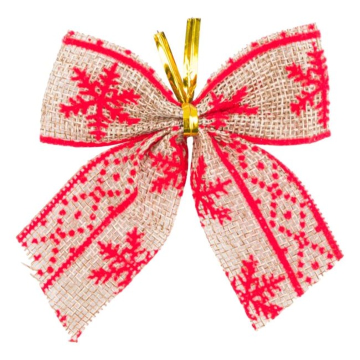 Set 6 Fundite Decorative de Craciun Shopiens®, Bej Detalii Rosii, 9 cm