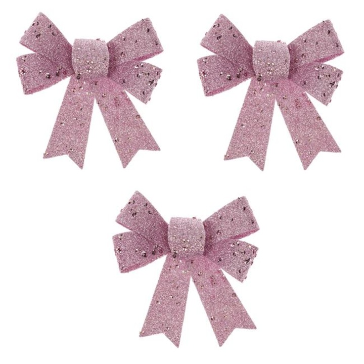 Set 3 Fundite Decorative de Craciun Shopiens®, model Roz cu Glitter si Paiete, 12 cm