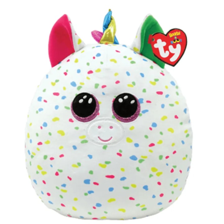 Плюшена играчка Ty, Еднорог, Бяла на цветни точки, 30 см