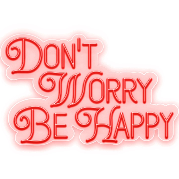 Semn Luminos LED Neon Don't Worry, be Happy, Rosu, 80x120x0.8cm