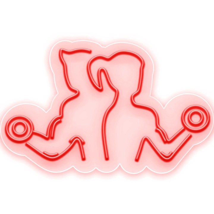 Semn Luminos LED Neon Couple @ Gym cu Telecomanda, Rosu, 125x200x0.8cm