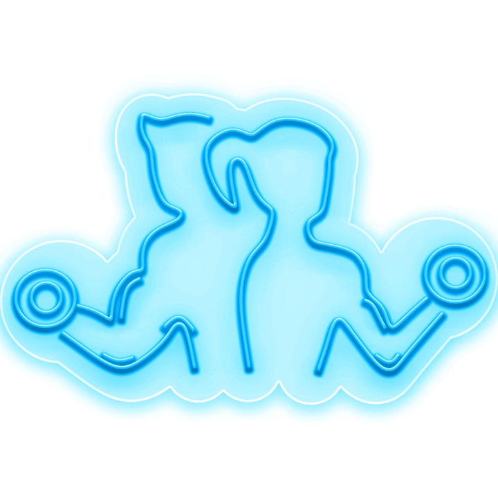 Semn Luminos LED Neon Couple @ Gym cu Telecomanda, Cyan, 90x150x0.8cm