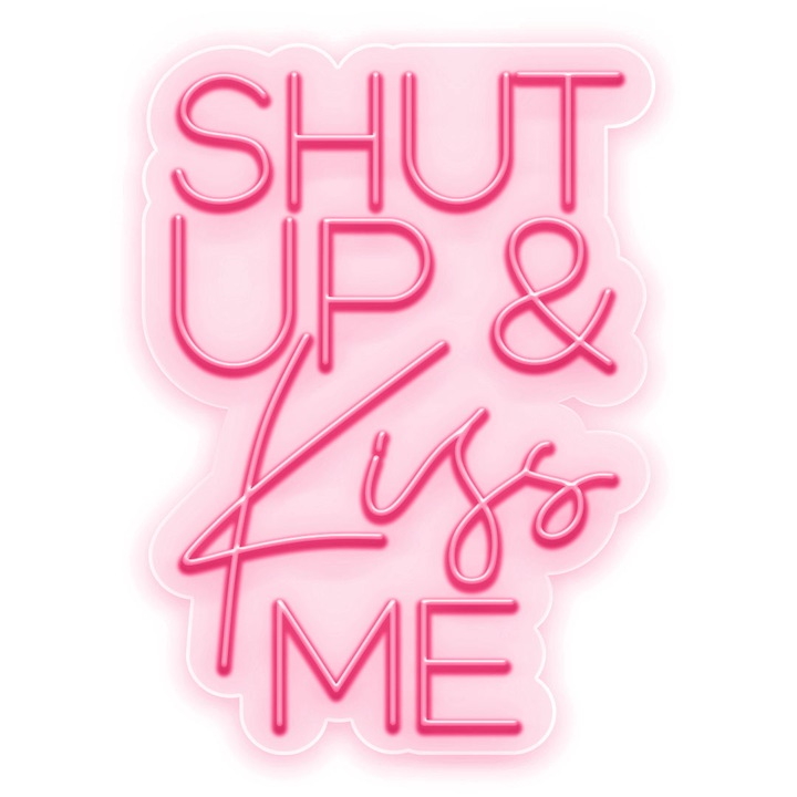 Semn Luminos LED Neon Shut UP & KISS Me, Rosu deschis, 75x54x0.8cm