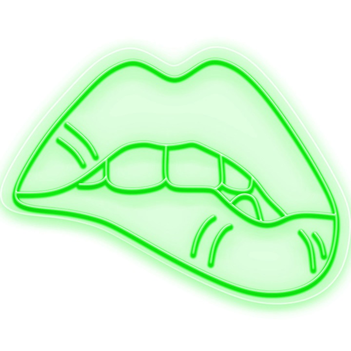 Semn Luminos LED Neon Biting Lips, Verde, 125x170x0.8cm