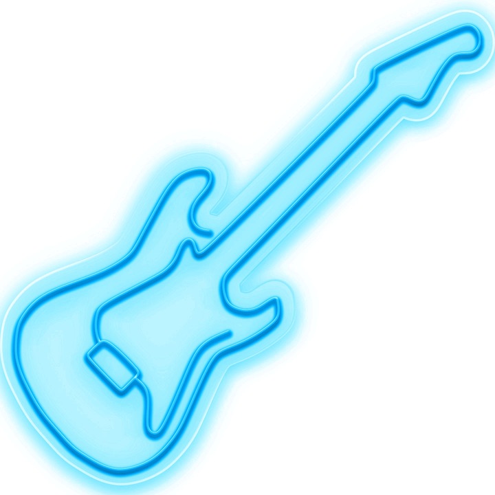 Semn Luminos LED Neon Chitara, Cyan, 90x95x0.8cm