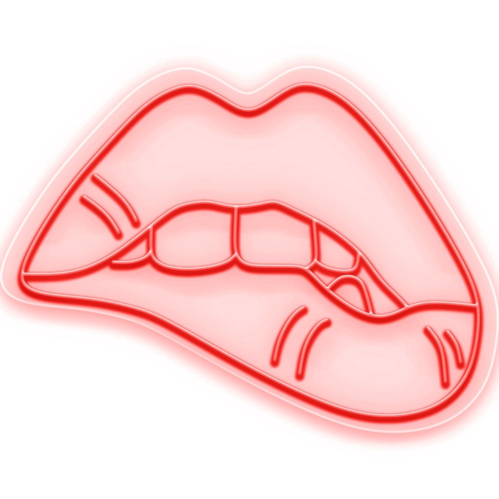 Semn Luminos LED Neon Biting Lips, Rosu, 60x81x0.8cm