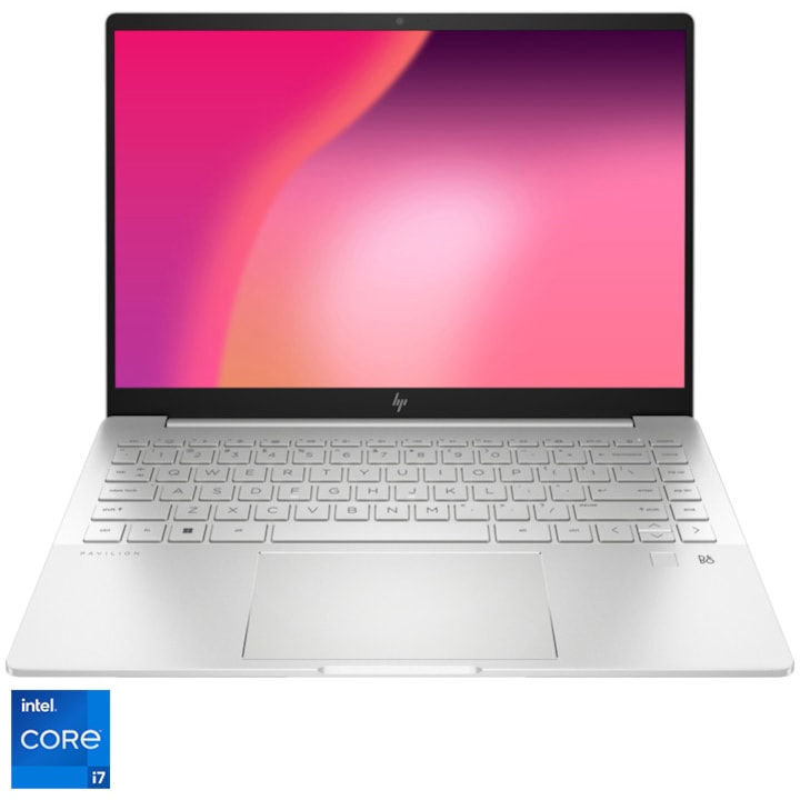 Laptop HP Pavilion Plus 14-eh1105nq cu procesor Intel® Core™ i7-1355U pana la 5.0 GHz, 14", 2.8K, OLED, 16GB DDR4, 1TB SSD, NVIDIA® GeForce RTX™ 2050 4GB, Free DOS, Natural Silver