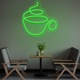 Табела с LED неонова светлина с чаша кафе, зелена, 75x74x0,8 см