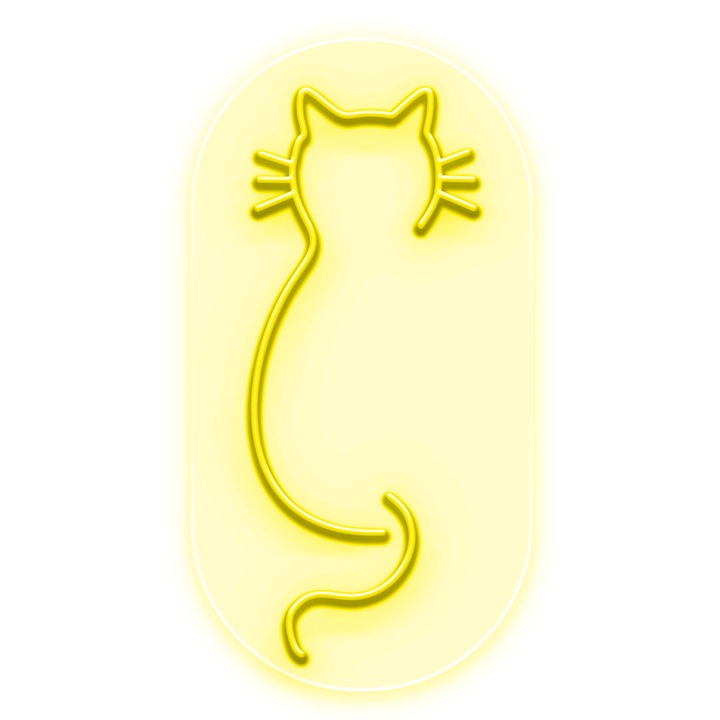 Semn Luminos LED Neon Pisica, Galben, 125x65x0.8cm