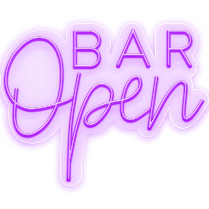 Semn Luminos LED Neon Open Bar, Mov, 80x100x0.8cm