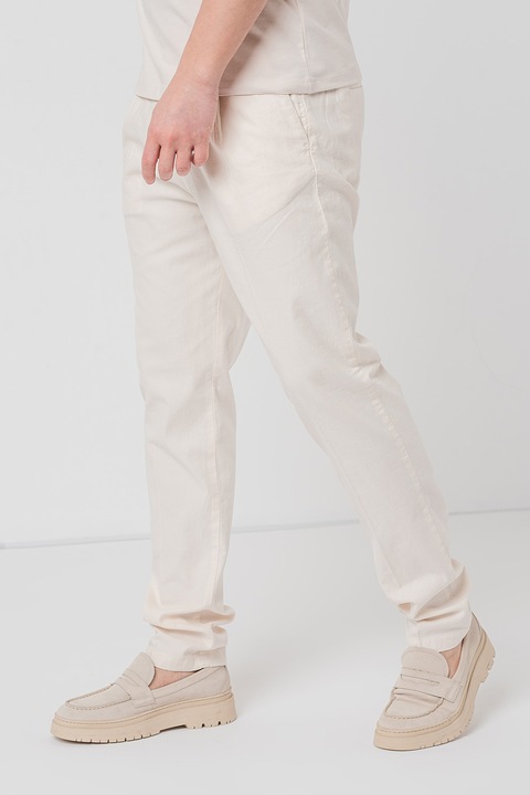 GUESS, Панталон Henry с лен и скосени джобове, Крем