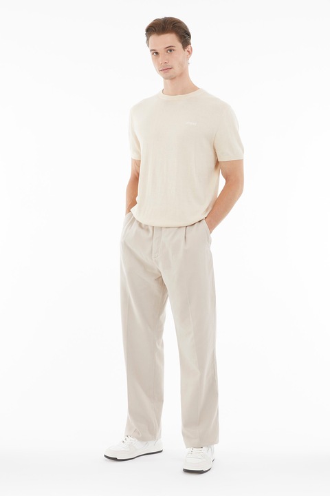 GUESS, Logós kötött póló, Bézs, 2XL