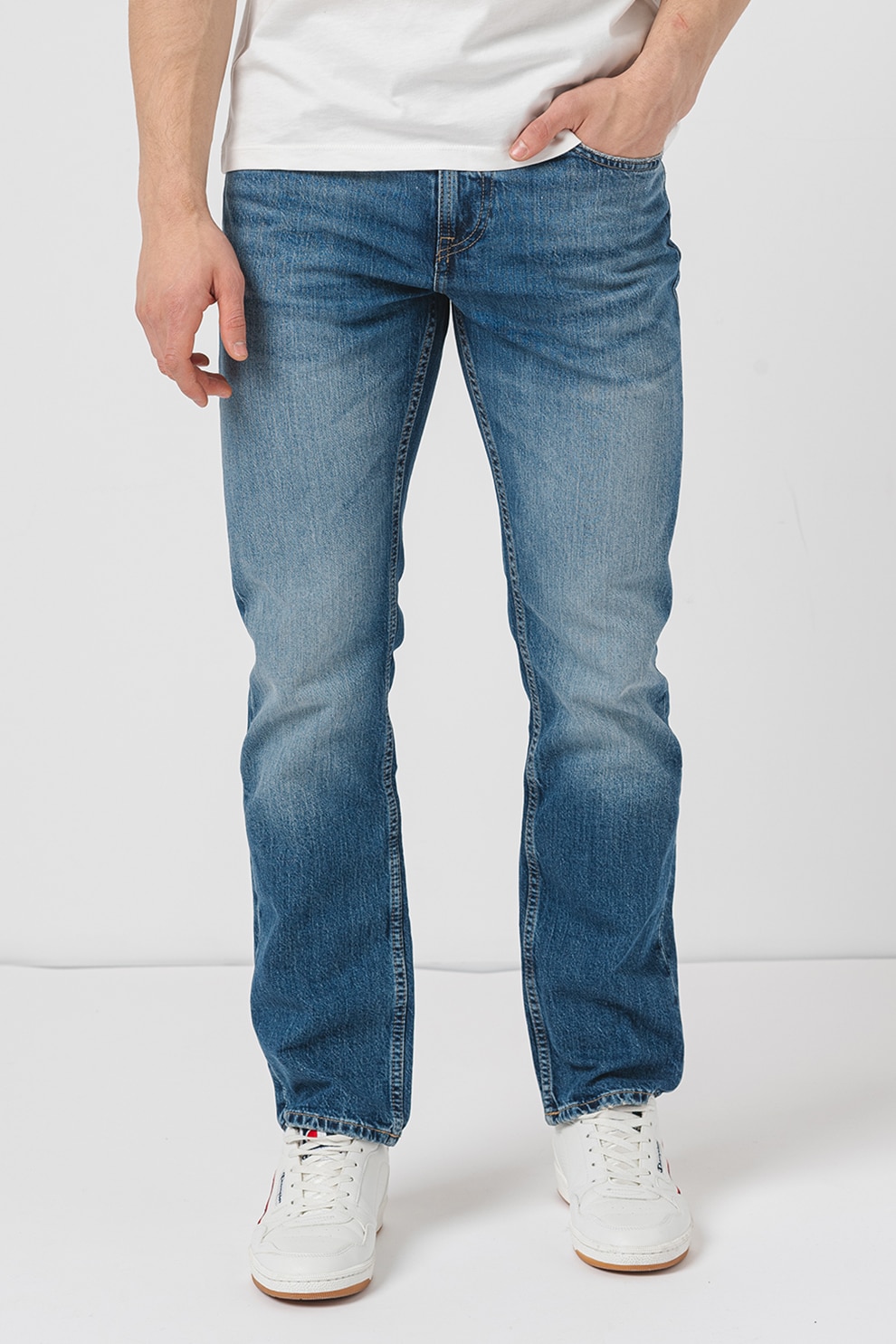 GUESS JEANS, Blugi slim fit cu aspect decolorat, Albastru, W36-L32