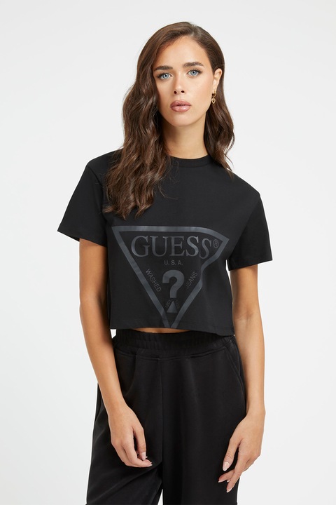 Guess, Tricou crop pentru fitness Adele, Negru