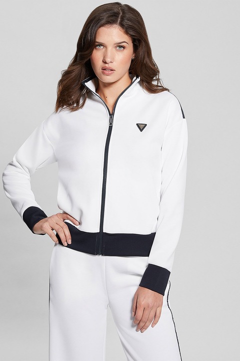Guess, Bluza de trening cu maneci cazute, pentru fitness, Alb/Negru