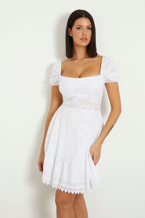 GUESS, Къса рокля с квадратно деколте, Бял