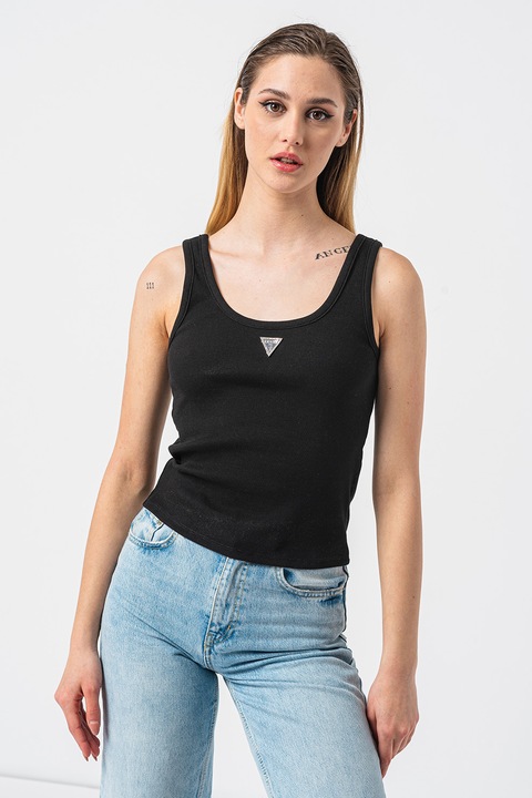 GUESS, Top striat de bumbac, Negru
