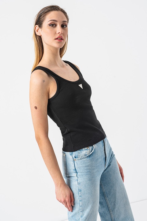 GUESS, Top striat de bumbac, Negru