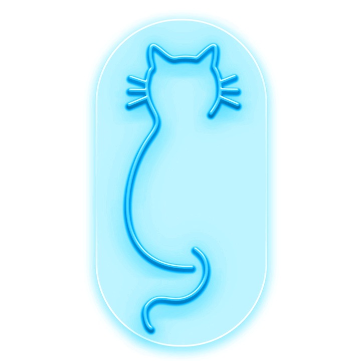 Semn Luminos LED Neon Pisica, Cyan, 110x55x0.8cm