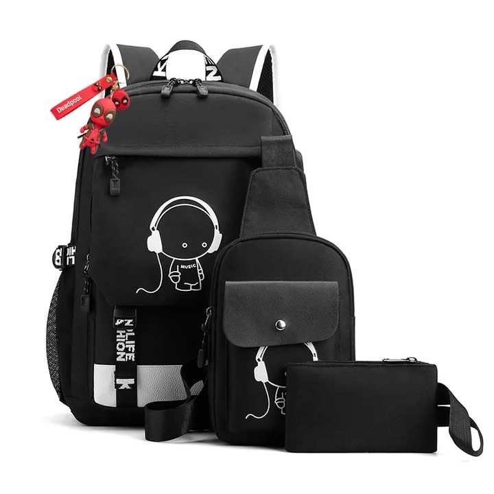 Set Hátizsák, táska, ceruzatartó Mbrands 3 az 1-ben zenefiú + kulcstartó