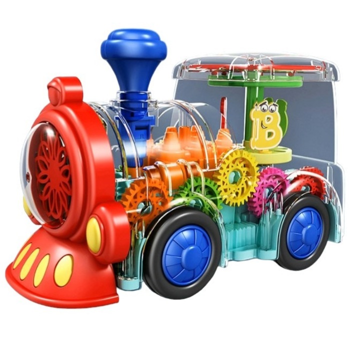 Локомотив със светлини и звуци, прозрачна, интерактивна и забавна играчка, многоцветна, с батерии, за деца и бебета