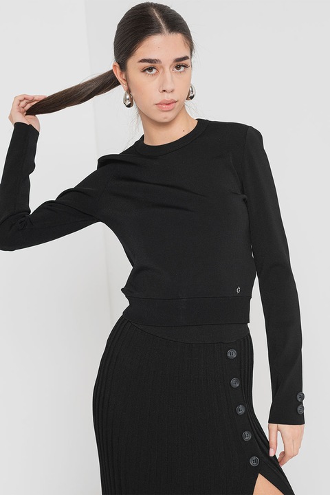 GUESS, Pulover cu decolteu la baza gatului, tricotat fin, Negru, S