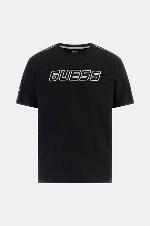 Guess, Фитнес тениска с овално деколте, Бял/Черен