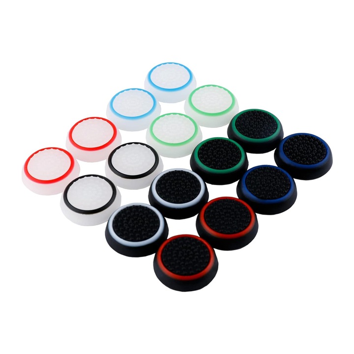 Szett 16 db hüvelykujj markolat, PS3/PS4/PS5/XBOX ONE/X360 kontrollerhez, 8 különböző szín, szilikon, többszínű