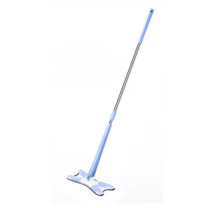 Mop SelfSqueeze Doty.ro®, cu 2 lavete din microfibra incluse, multifunctional, practic, pentru toate tipurile de suprafete, 120 cm, detasabil, albastru
