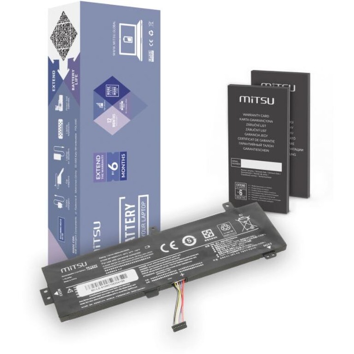 MITSU BC/LE-510 laptop akkumulátor, Lenovo IdeaPad-hez, 3950 mAh, 30 Wh, 7,6 V, 7,4 V, 2 cellás, Li-polimer
