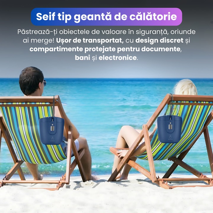 Seif Portabil Tip Geanta, BRAGUS, Ideal pentru Calatorie, Cod din 3 Cifre, Seif Secret, Cablu Retractabil din Otel, Spatiu Generos, Seif Antifurt Portabil, Seif Plaja, Voiaj, Geanta Antifurt Rezistenta la Apa, Usor de Folosit si Transportat, Albastru