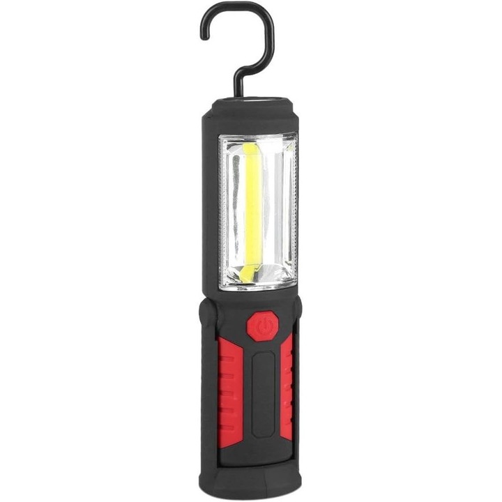 LED фенерче, акумулаторно, въртяща се магнитна основа, 650Lm, черно/червено, 21.5x5.5cm