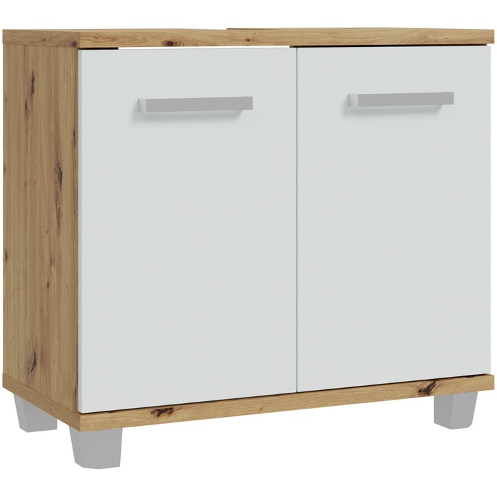 Шкаф за баня Forte Veris, За мивка, 2 врати, Метални дръжки, 68.6x 34.8x 62см, Дъб Артисан/ Светлосив