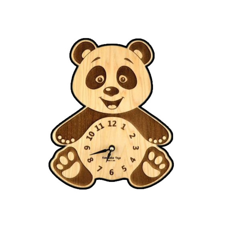 Ceas de perete Lumea Animalelor, Urs panda, lemn, 40 cm