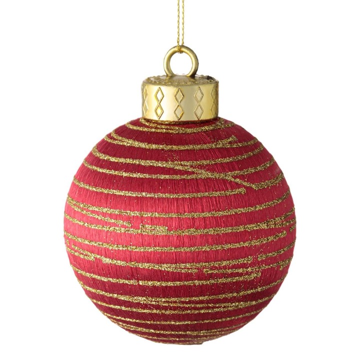Shopiens, hab karácsonyfadísz, Velvet Ball Gold Glitter Lines, 8 cm