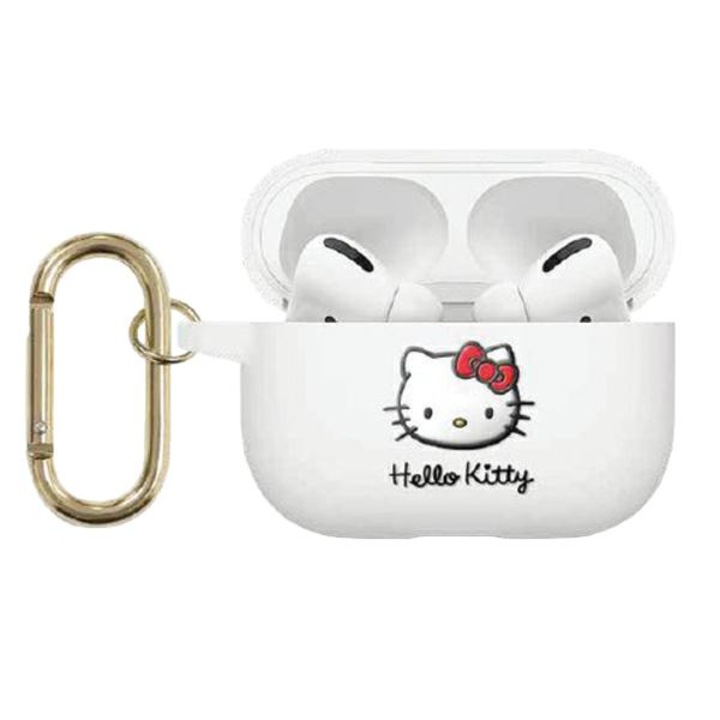 Калъф за слушалки, Hello Kitty, Съвместим с Airpods Pro 2, Силикон/Неръждаема стомана, 3D, Бял