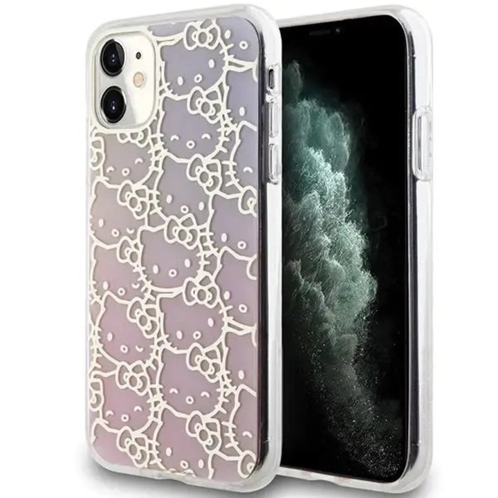 Husa IML Gradient Electrop Crowded Kitty Head pentru iPhone 11 / XR, Hello Kitty, TPU, Roz