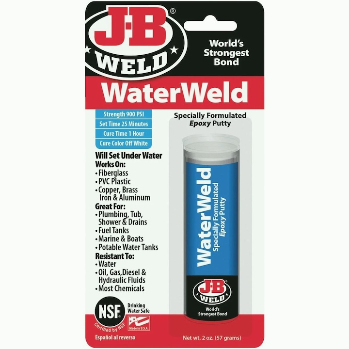 Лепило J-B Waterweld Epoxy, Течна стомана, За течове, ВиК тръби, Метал, Керамика и други