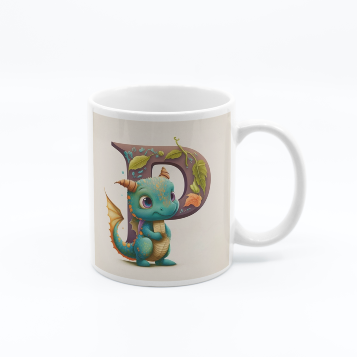 Cana cu initiala litera P, model dragon, 330 ml